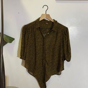 Free People Celia Leopard Printed Blouse